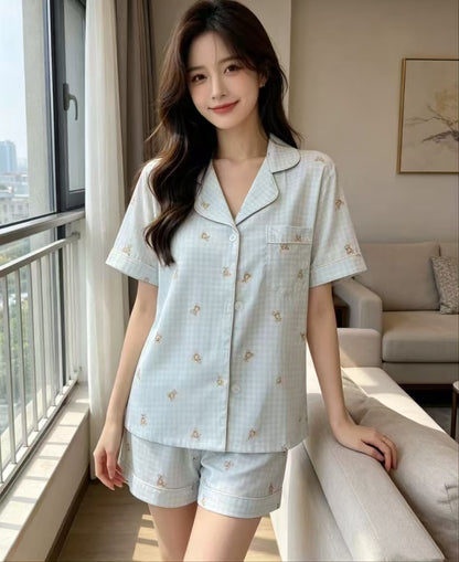 (SPREE) Ice-Silk Pyjamas (PADDED) Short Sleeves Short Pants