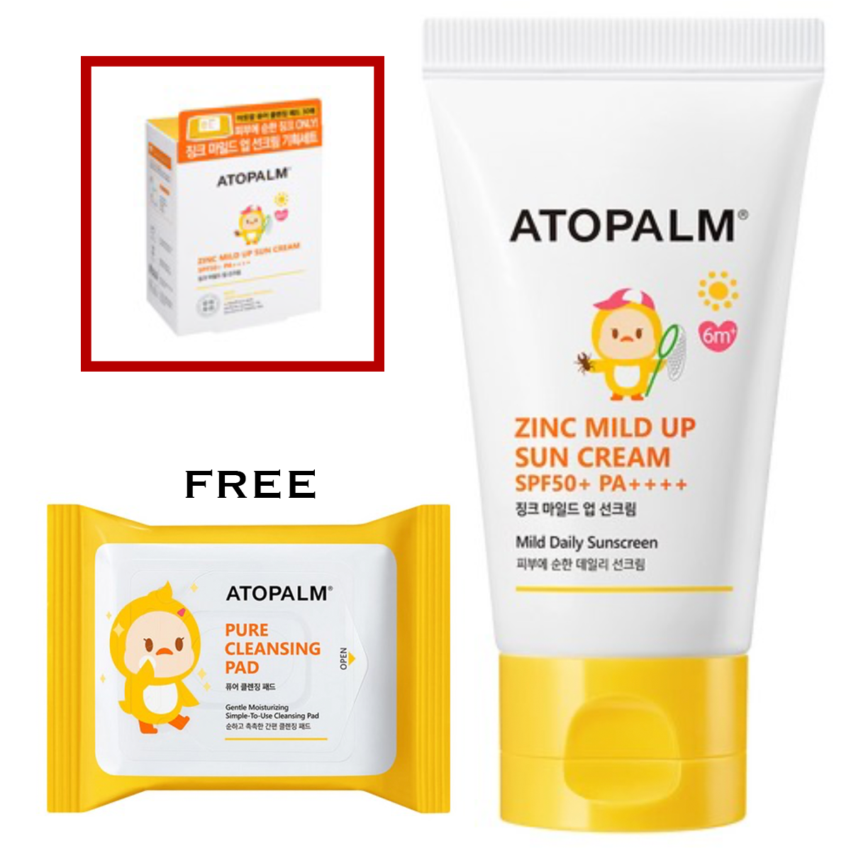 ATOPALM Zinc Mild Up Sun Cream 65g SPF50+ PA++++ (Free Atopalm Pure Cleansing Pad 30pads 62g)