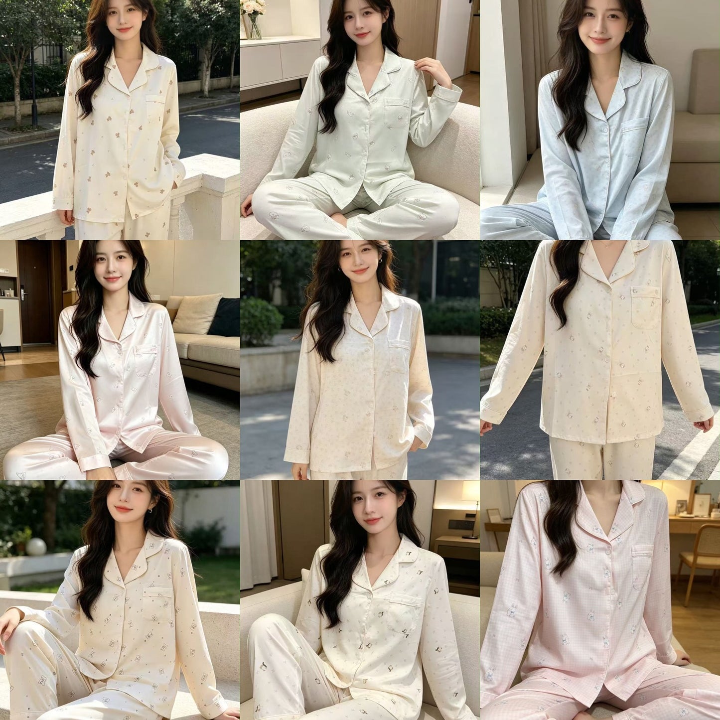 (SPREE) Ice-Silk Pyjamas (PADDED) Long Sleeves Long Pants