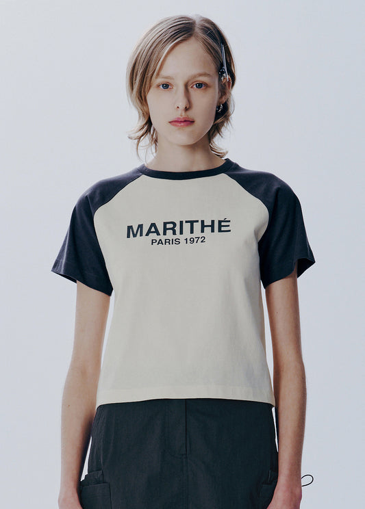 MARITHE - W RAGLAN REGULAR CROP TEE - NAVY