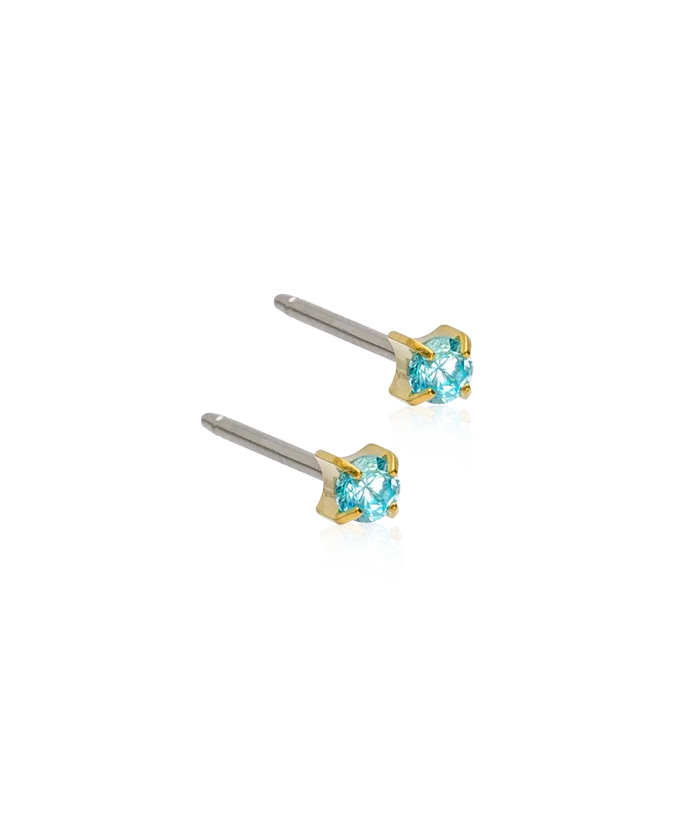 Gold Titanium Tiffany Cubic Zirconia Aquamarine 3mm