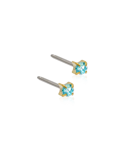 Gold Titanium Tiffany Cubic Zirconia Aquamarine 3mm