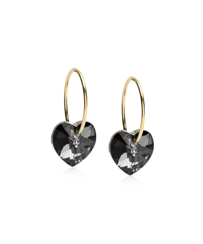 Gold Titanium Ear Ring Heart Black Diamond 14mm (NEW)