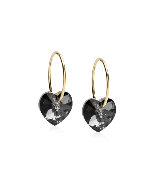 Gold Titanium Ear Ring Heart Black Diamond 14mm (NEW)
