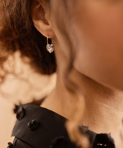 Gold Titanium Ear Ring Heart Black Diamond 14mm (NEW)