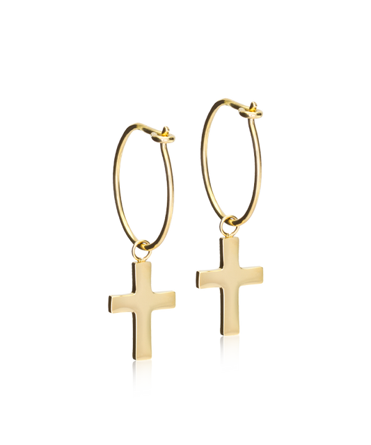 Gold Titanium Ear Ring Pendant Cross 14mm (New)