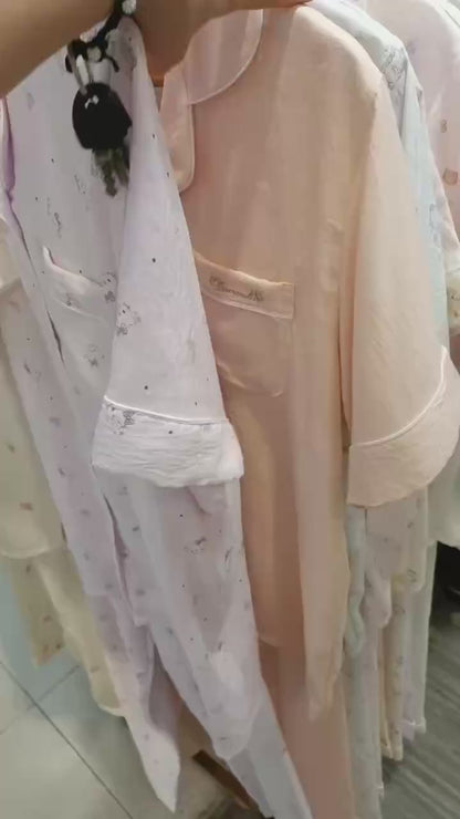 (SPREE) Ice-Silk Pyjamas (PADDED) Short Sleeves Long Pants